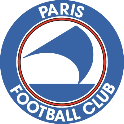 파란 원 안에 PARIS FOOTBALL CLUB 글자가 든 1972-1990년 파리 FC 문장