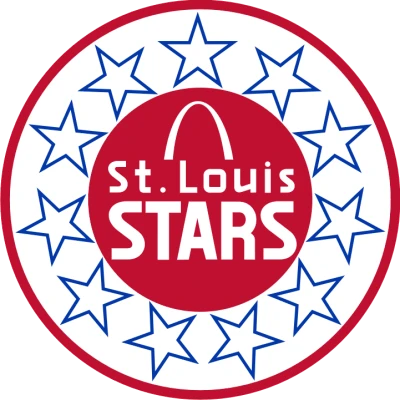 별로 두른 원 안에 St. Louis STARS 글자가 든 세인트루이스 스타스 문장