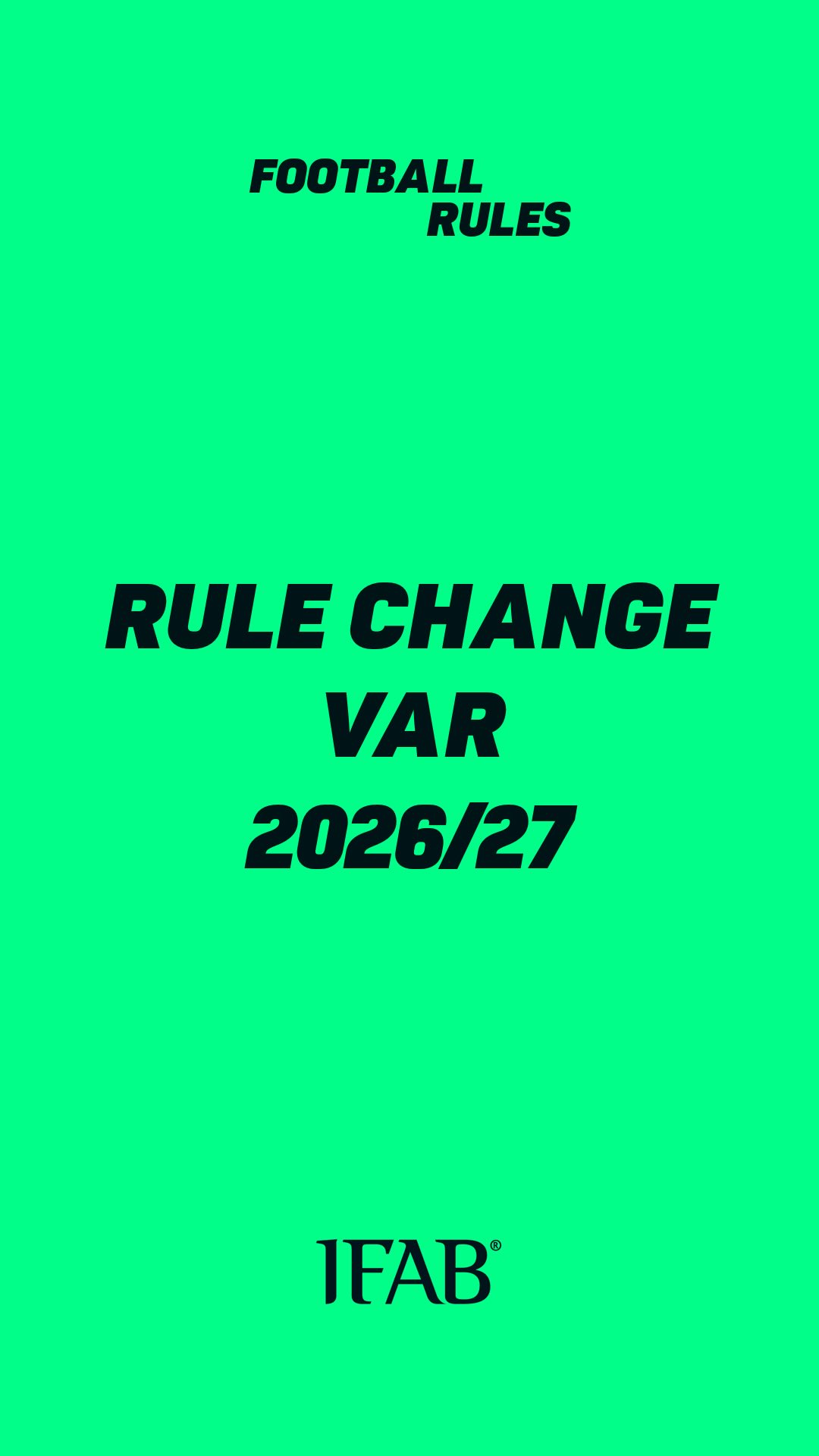 초록색 배경에 Rule Change VAR 2026/27이라고 적힌 IFAB 공식 릴 표지