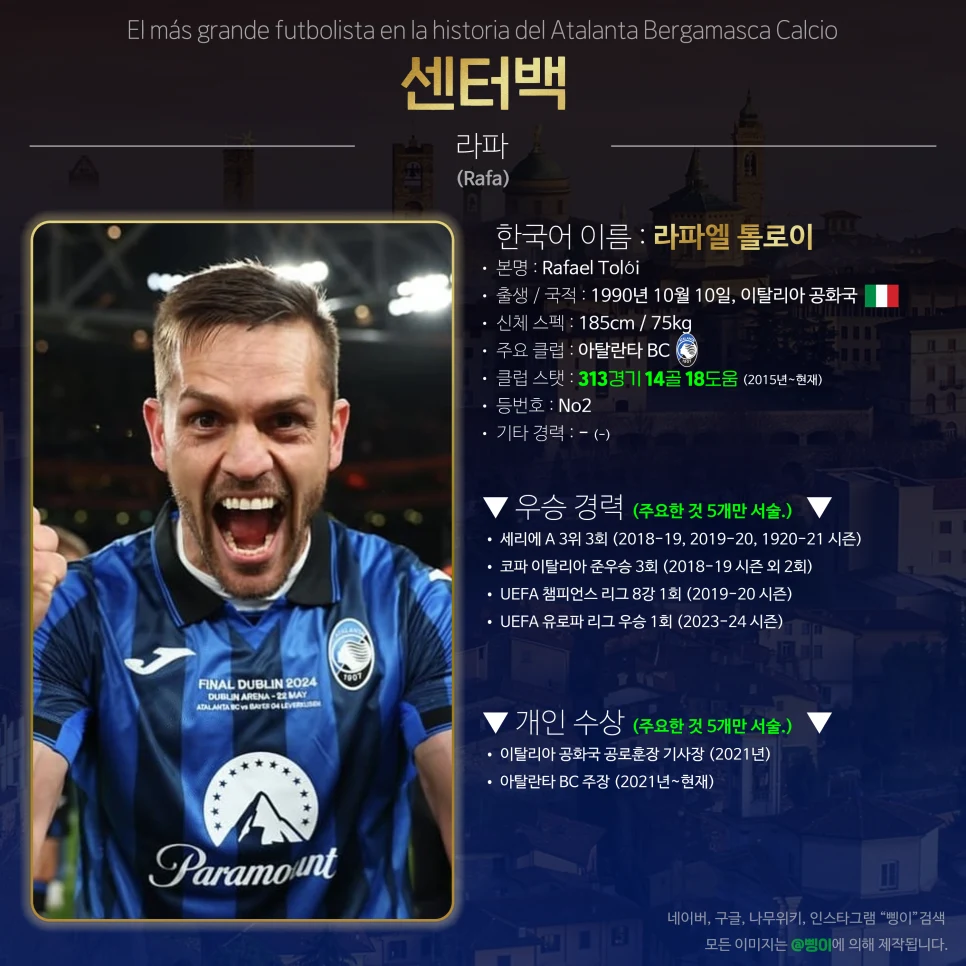 라파엘 톨로이 센터백 상세 정보 디자인