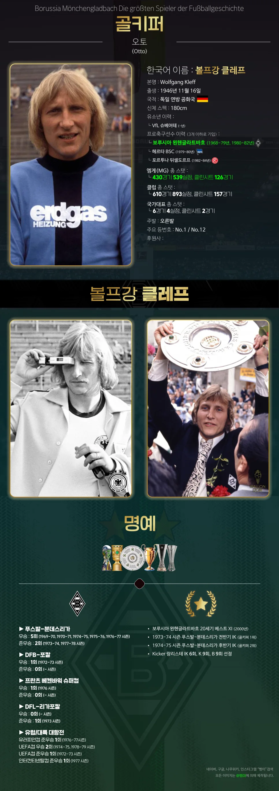 볼프강 클레프 골키퍼의 프로필·사진·명예를 세로로 구성한 편집물