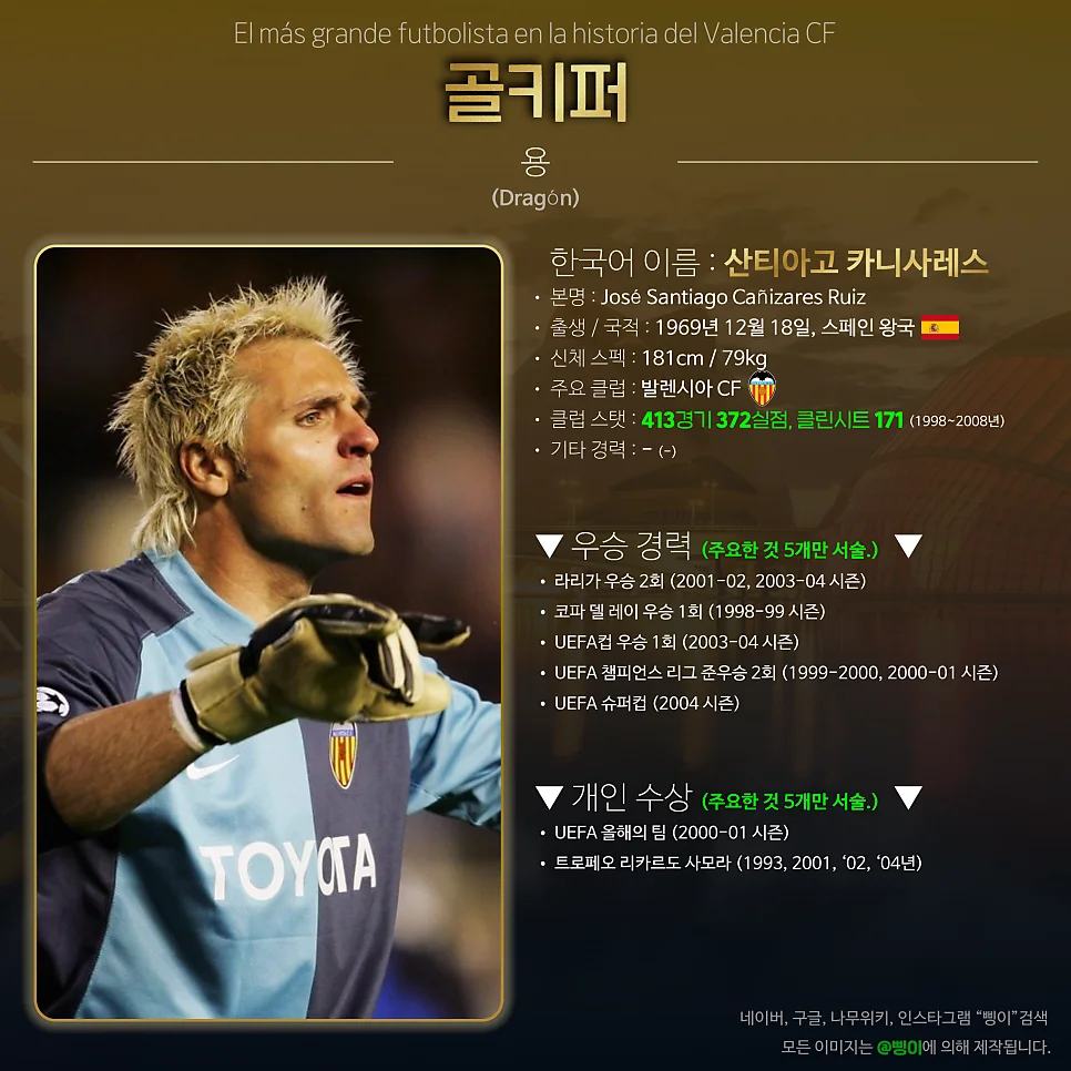 산티아고 카니사레스 골키퍼 상세 정보 디자인